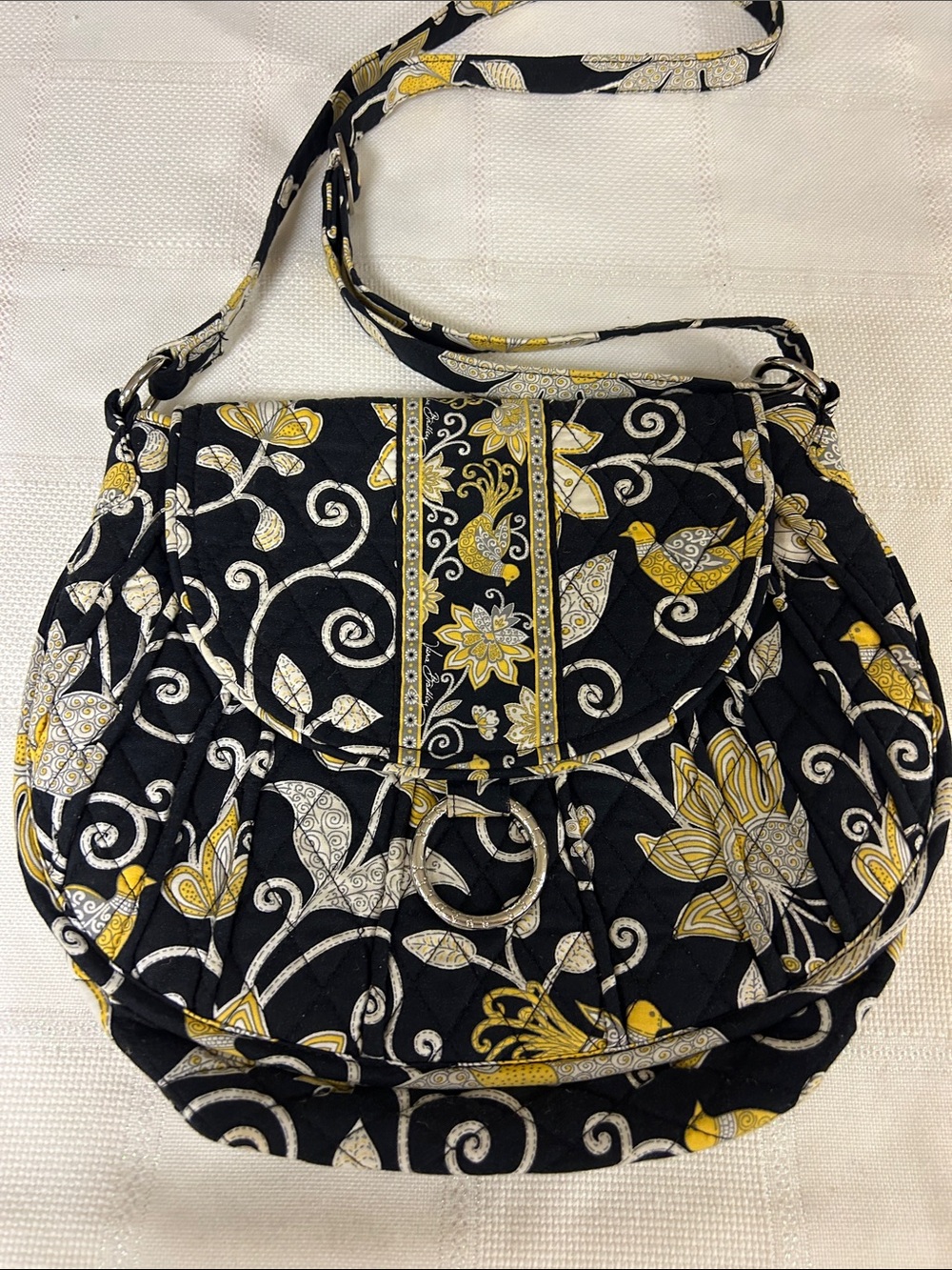 Vera Bradley Black, Yellow & Cream Quilted Floral Crossbody